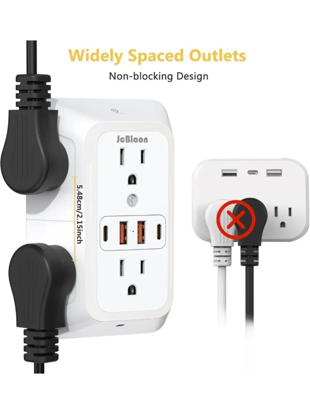 6-Outlet Power Plug Adapter with 4 USB Ports & Night Light - Travel & Home Use